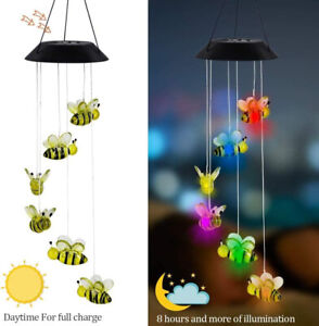 Solar Lamp Color Changing LED Cute Bee Wind Chimes Outdoor Home Garden Decor