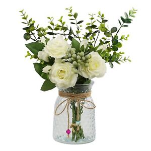 Fake Flowers in vase,Artificial Flower Silk Floral Arrangements,Roses Bouquet...
