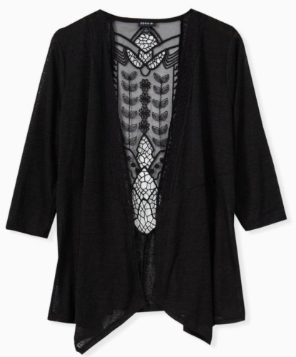 Torrid Slub 3/4 Sleeve Lace Back Sweater Size 2 (2X) Open Front  Cardigan Black