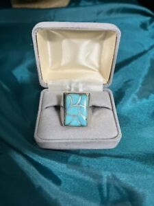 VINTAGE MENS NAVAJO OLD PAWN STERLING SILVER & TURQUOISE RING SIZE 11 ~15.9Grams