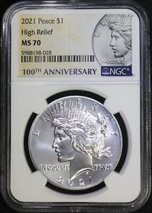 2021 Peace Silver Dollar NGC MS70 High Relief 100th Anniversary w/ COA