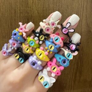 Wholesale 36pcs Box-packed Cute Color Cartoon Monster Rings Women Child Jewelry
