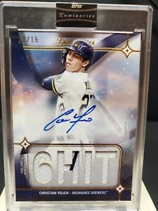 2023 Topps Luminaries Christian Yelich Hit Kings Auto Relic Patch 08/15 Brewers