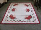 Vintage Rectangular Cotton Christmas Tablecloth with Ball Fringe - 51