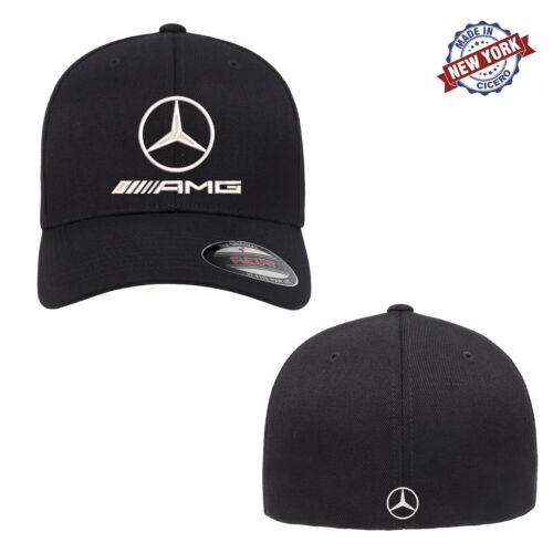 Mercedes-Benz AMG Logo Embroidered Flexfit Fitted Ball Cap Front & Back Stitch