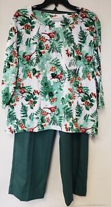 Alfred Dunner Classics Christmas Cardinals Pine Cone Shirt w/ Matching Pants NWT