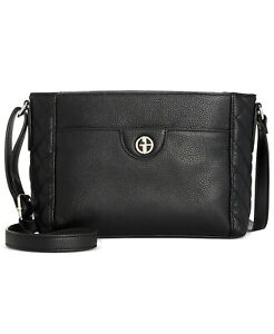 NEW Giani Bernini Pebbled Genuine Black Leather Handbag Quilted Sides Crossbody