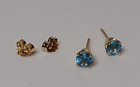 Cute 14K Gold Stud Earrings With Blue Stones
