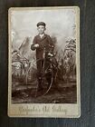 Vintage Cabinet Card Photo Boy w/ Child’s size Penny Farthing Bicycle Carpenters