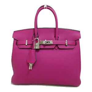 HERMES PHW Birkin 25 Handbag Togo Leather Rose Pourpre Purple