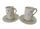 Set of 2 Vintage BELLEEK cup and saucer basket weave pattern shamrock porcelain