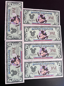 6 Disney Dollars  Dollar Bills Sequential DisneyLand Walt Disney World