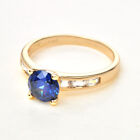 Gold Plated Ring Women Round Blue Cubic Zirconia Fashion Jewelry Size: 9