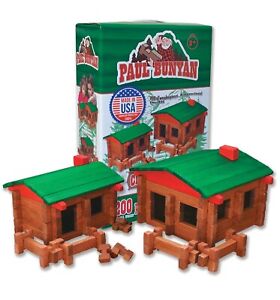 200 Piece Log Building Set Paul Bunyan Real Wooden Pieces Made In The USA