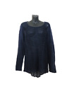 Eileen Fisher Size Large Open Knit Round Neck Top Fishnet Blue Long Sleeve Basic