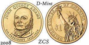 2008 D John Quincy Adams Presidential One Dollar Coin U.S. Mint Money Coins