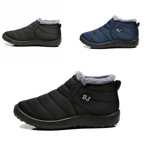 Mens Snow Boots Warm Fur Lined Ankle Waterproof Slip On Outdoor Winter Shoes