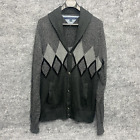 Tommy Hilfiger Mens XL Cardigan Button Sweater Gray Argyle Diamond Heavyweight