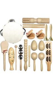 Musical Instruments Set, 15PCS Natural Wooden Percussion Tambourine Maracas...