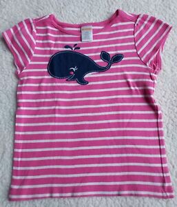 Gymboree 4T Stripes and Anchor Pink White Blue Whale Shirt