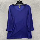 CHICOS Travelers Blouse Womens Size 0 Small Top 3/4 Sleeve Blue