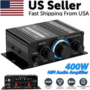 400W 12V 2.1Channel Powerful Stereo Audio Power Amplifier HiFi Bass Amp Car Home