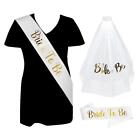 WHITE & GOLD BRIDE TO BE SASH & 2 TIER VEIL HEN PARTY ACCESSORIES BRIDAL SHOWER