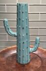 Large Stoneware Ceramic Saguaro Cactus Shaped Flower Vase Light Aqua Green 12”