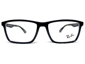 NEW Ray Ban RB7056 2000 Mens Shiny Black Rectangle Eyeglasses Frames 55/17~145
