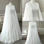 White Muslim Wedding Dresses With Cape Lace Appliques Long Sleeves Bridal Gowns