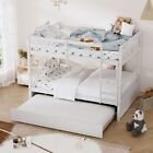 Full Over Full Size Bunk Bed with trundle Convertible 2 Beds Platform Wood Frame