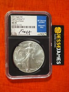 2021 SILVER EAGLE NGC MS70 EDMUND MOY SIGNED FIRST DAY OF ISSUE FDI TYPE 2