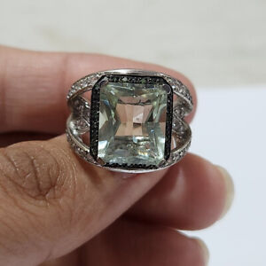HSN Victoria Wieck Prasiolite Green Diamond Topaz Bridge Ring Pre-owned Jewelry