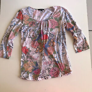 Yukiko Top (read note on size) Long Sleeve Jersey tshirt floral peasant bling