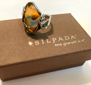 Ring Silpada  Sterling Silver 925 Swarovski Crystal Leaf Beehive Ring Sz 7 R2288