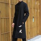 Retro Mens Chinese Style Embroidery Pattern Stand Collar Long Trench Coat Jacket