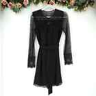 REISS Callista Lace Sleeve Belted Black Dress