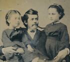 New ListingAntique Tintype Photo - Young Mustache Man with His Two Cute Daughters