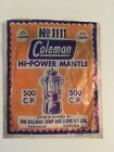 Vintage Coleman No. 1111 Genuine High Power Silk Mantle 500 C.P.  Made in Canada