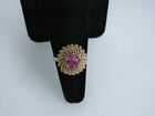 18K Yellow Gold Textured w/ center Ruby Cluster Design Ring  4.67 Grams  Size 7