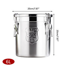 6 L Airtight Rice Bucket Stainless Steel Canister Food Storage Containers + Lid