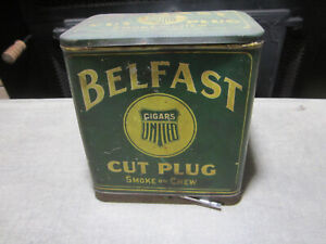 Vintage Antique Belfast Cut Plug Cigars Smoke or Chew Tobacco Tin