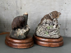 Vintage Bronze Menagerie Wildlife Resin Sculptures Beaver & Mountain Lion Cub