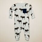 Tea Collection Moose Print Long Sleeve Pocket Baby Romper Size 9-12 Months