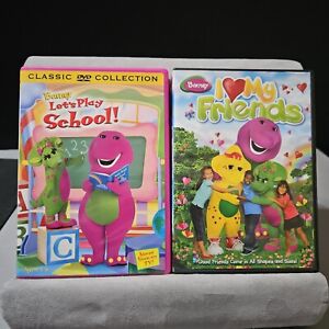 Barney The Purple Dinosaur~Set of 2 DVD's~ Let's Play School & I Love My Friends