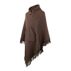Surfers Poncho with hood and pocket llama wool ALL SEASONS UNISEX - BROWN