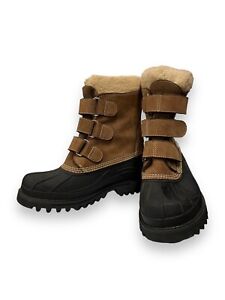 LL Bean Winter Boots Leather Hook & Loop Rubber Felt Wool Women's size 8 EUC