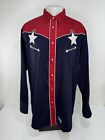 ROPER - TEXAS LONE STAR FLAG Embroidered OLD WEST CLASSICS 2XL Pearl Snap Shirt