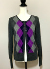Apt 9 100% Cashmere Argyle Print Gray & Purple Cardigan Sweater Size L