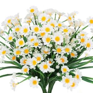 Artificial Daisies Flowers Outdoor UV Resistant Bundles Fake Foliage 4 White